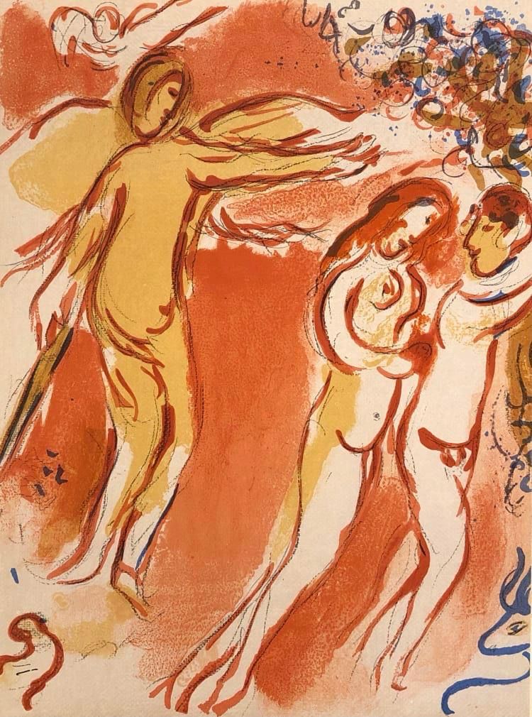 Adam et Ève chassés du Paradis terrestre from Verve No. 37-38_ Dessins pour la Bible II - Marc Chagall