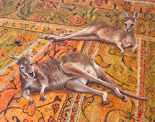 Lesley Meaney - Transition (Kangaroos on threadbare migrants rug)