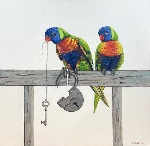 Paula Wiegmink - Key to my Heart - Rainbow lorikeet pair (Trichoglossus moluccanus)