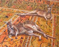 Lesley Meaney Transition (Kangaroos on threadbare migrants rug)