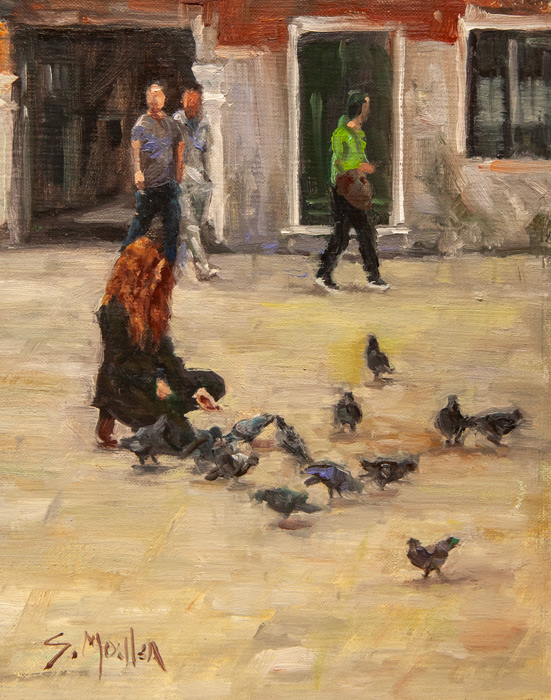 Feeding Pigeons by Stan Moeller at Sylvan Gallery - STAN MOELLER