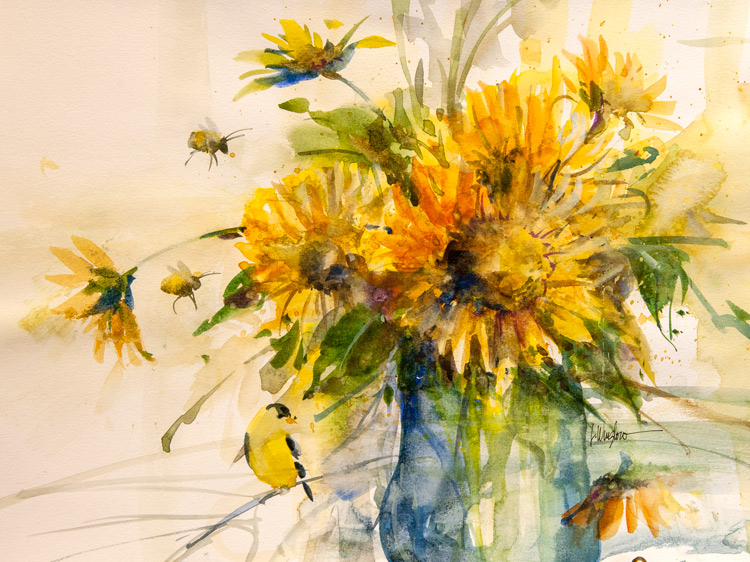 Sunflowers and Bees by Laura Winslow at Sylvan Gallery - LAURA WINSLOW